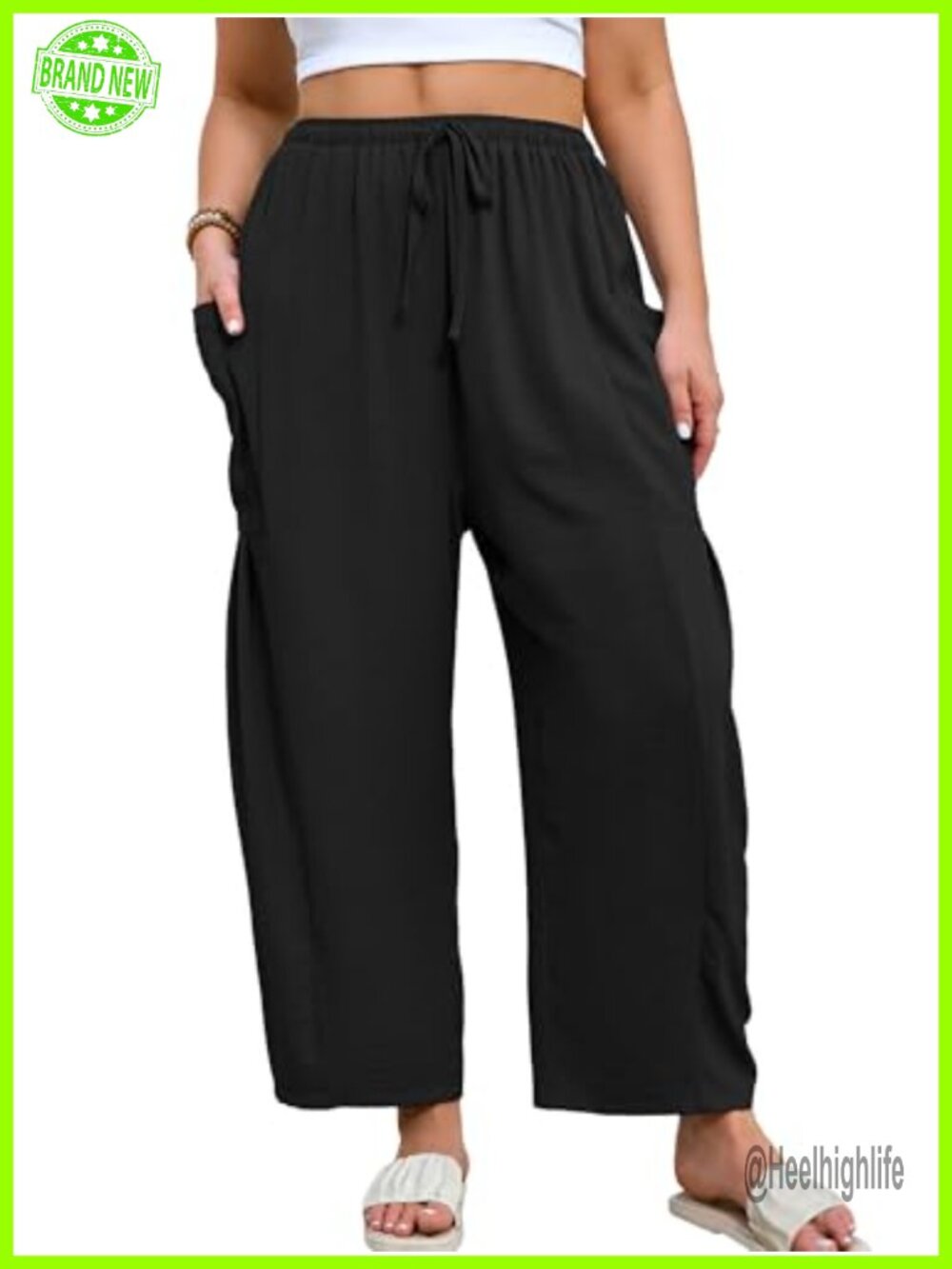 Plus Size Wide Leg Palazzo Pants Elastic Drawstring Ankle Travel Lounge